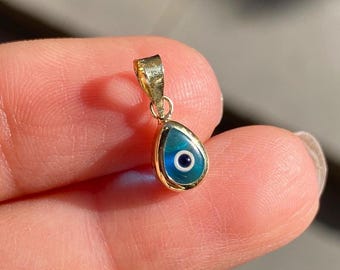 Teardrop Evil Eye Pendant 14K Solid Gold / Evil Eye Necklace / Evil Eye Charm / Teardrop Evil Eye / Protection Necklace / Gift for Her