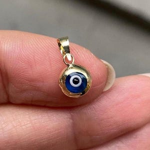 14K Solid Gold Blue Evil Eye Pendant Protection Charm Necklace - Birthday Gift
