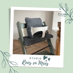 Luxury teddy fabric cushion set for Stokke Tripp Trapp high chair in dark gray - normal cotton / extra soft - stokke cover / sitzkisses / coussin