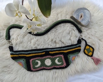 Triple Moon Fanny Pack Crochet Pattern Easy Cool Bum Bag Witchy Boho Coven Alternative Lunar Witchcraft Alter