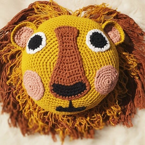 Large Crochet Pattern Lion Wall Hanging Faux Animal Head Nursery Decoration Bedroom Wall Mount Art Boho Scandi Jungle Safari Nordic Minimal image 4