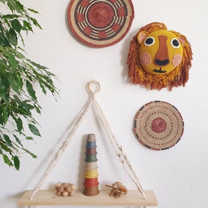 Large Crochet Pattern Lion Wall Hanging Faux Animal Head Nursery Decoration Bedroom Wall Mount Art Boho Scandi Jungle Safari Nordic Minimal image 3