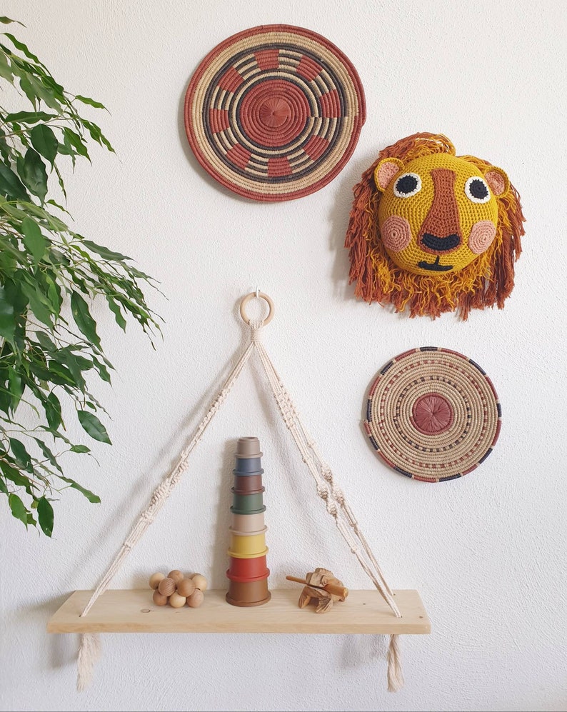 Large Crochet Pattern Lion Wall Hanging Faux Animal Head Nursery Decoration Bedroom Wall Mount Art Boho Scandi Jungle Safari Nordic Minimal image 3