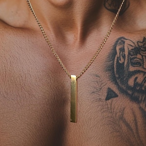 Mens Necklace - Box Chain Necklace - Mens Masculine Chain - Mens Gold Chain - Bar - Stainless Steel Chain - Waterproof Necklace, A038