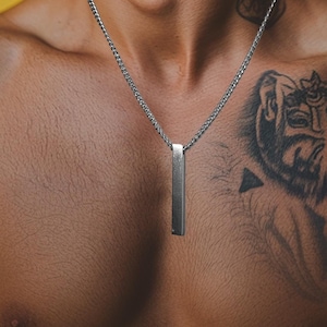 Collier pour homme - Collier chaîne box - Chaîne masculine pour homme - Argenté - Barrette - Chaîne en acier inoxydable - Bijoux étanches - Collier, A039a
