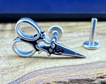 Tragus Flat back Earring Piercing | Surgical Steel Helix Cartilage Scissors Threaded Earring with screw back men women earrings, A469