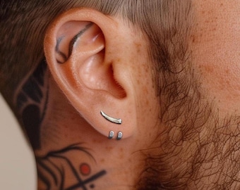 Mens Earrings - Silver Stud Earrings, Mens Studs, Minimalist, Male Earring Silver Edgy Studs for Men, tick v, hoop man earrings, A001