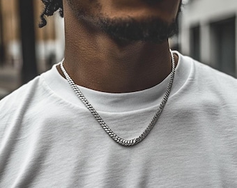 Catena cubana in argento da uomo – Collana con catena in acciaio inossidabile da 60 cm – Gioielli da uomo impermeabili – Catena Miami spessa – Regalo per lui – B006 - Italia
