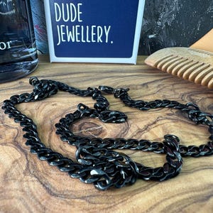 Black Cuban Chain – Men&#39;s Stainless Steel Necklace, Waterproof Cuban Link Chain, Black Chain for Men, Durable & Stylish Men&#39;s Necklace, B009