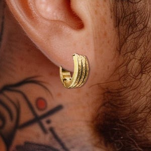 Gold Hoop Earring for Men, 18K Stainless Steel, Waterproof, Gift for Him, Mens Hoop Earring
