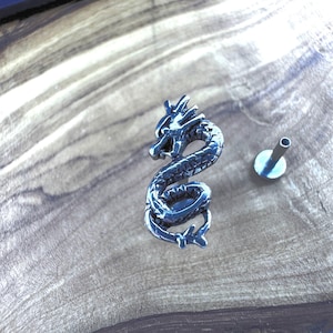 Helix Flat back Earring Piercing | Surgical Steel Tragus Cartilage Dragon Piercing Internally Threaded Earring screw front men women, A459