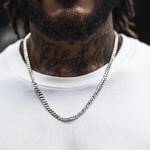 Silver Cuban Chain, Mens Silver Chain, 60cm, Mens Necklace, Mens Chain, Man Necklace Stainless Steel, Mens Silver Necklace - B006