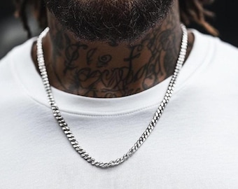 メンズネックレス、男性用チャンキーシルバーチェーン、太いシルバー