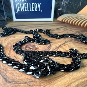 Miami Cuban Chain Necklace for Men, Chunky Black Waterproof Jewelry, 5mm, Mens Silver Chain, 60cm, Men&#39;s Necklace, Gift
