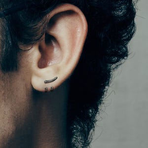 Mens Earrings - Grey Stud Earrings, Mens Studs, Minimalist, Male Earring, Black, Edgy, Studs for Men, tick v, hoop, man earrings, A229