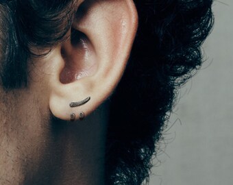 Mens Earrings - Grey Stud Earrings, Mens Studs, Minimalist, Male Earring, Black, Edgy, Studs for Men, tick v, hoop, man earrings, A229