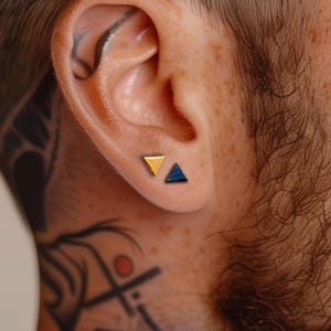 Geometric Triangle Stud Earrings Set: Gold & Black Minimalist Jewelry