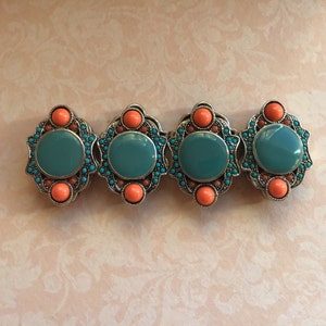 Turquoise & orange bangle Vintage bracelet Bohemian jewelry Link wristband Hippie boho bracelet