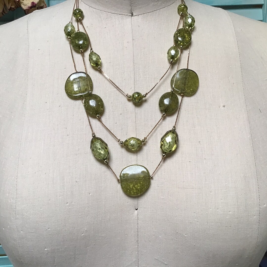 Green Beads Necklace Vintage Jewelry Colorful Beads Necklace Costume