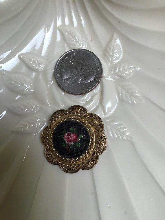 Rose brooch Vintage cameo embroidery rose Fashion… - image 3