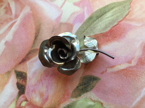 Vintage rose brooch Silver tone pin Fashion jewel… - image 2