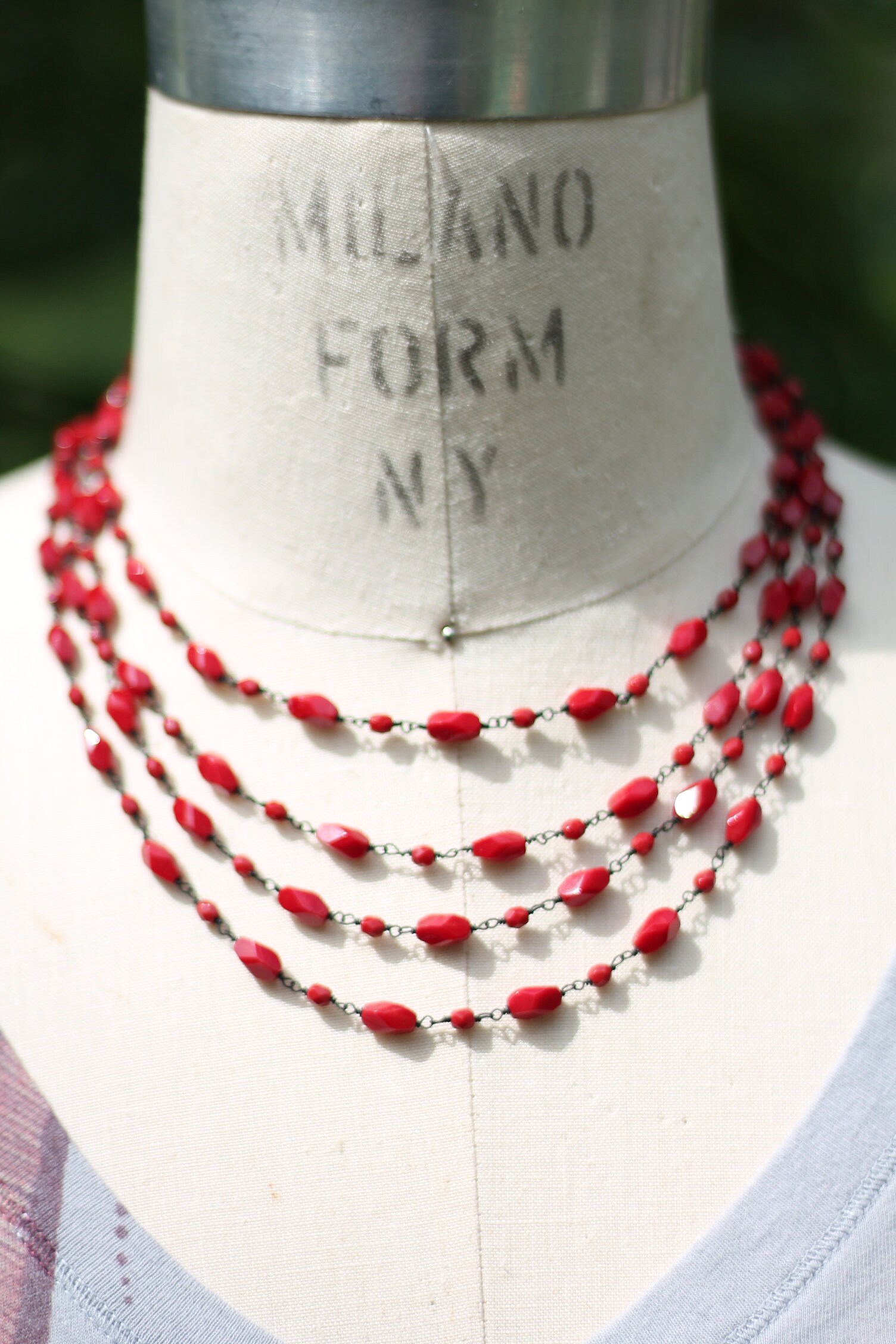 Red And White Layered Beaded Necklace | maurices