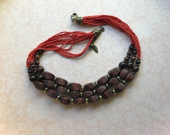 Handcrafted Multilayer Beaded Necklace: Boho Hippie Ethnic Piece
