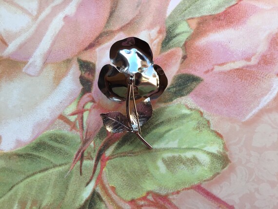 Vintage rose brooch Silver tone pin Fashion jewel… - image 3