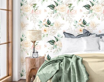 Pastel Flower Wallpaper Peel and Stick, Rose Wallpaper, Removable Wall Paper
