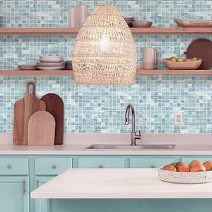 Blue Tile Wallpaper Peel and Stick, Marble Wallpaper for Kitchen, Wallpaper Bathroom, Removable Wall Paper