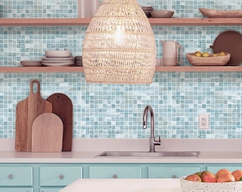 Blue Tile Wallpaper Peel and Stick, Marble Wallpaper for Kitchen, Wallpaper Bathroom, Removable Wall Paper