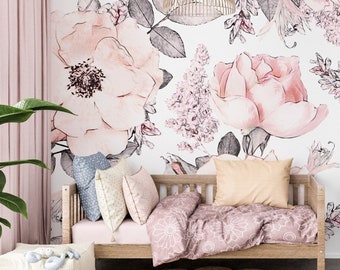 Big Flower Wallpaper Peel and Stick, Pink Floral Wallpaper, Peony Wallpaper, Removable Wall Paper