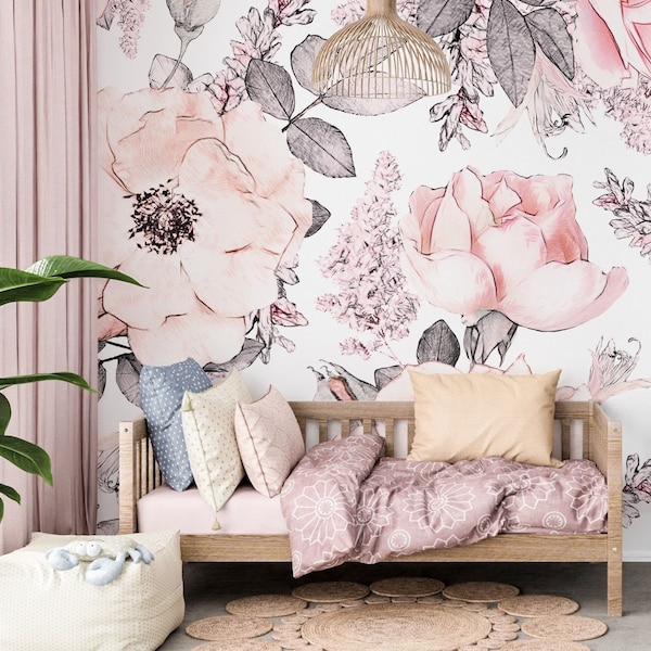 Big Flower Wallpaper Peel and Stick, Pink Floral Wallpaper, Peony Wallpaper, Removable Wall Paper