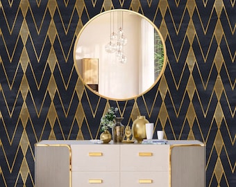 Black and Gold Wallpaper Peel and Stick, Geometric Wallpaper, Removable Wall Paper
