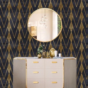Black and Gold Wallpaper Peel and Stick, Geometric Wallpaper, Removable Wall Paper