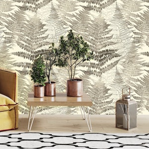 Fern Wallpaper Peel and Stick, Beige Leaf Wallpaper, Earthy Wallpaper,  Removable Wall Paper