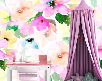 Spring Wallpaper Peel and Stick, Watercolor Floral Wallpaper, Colorful Wallpaper, Big Flower Wallpaper, Removable Wall Paper