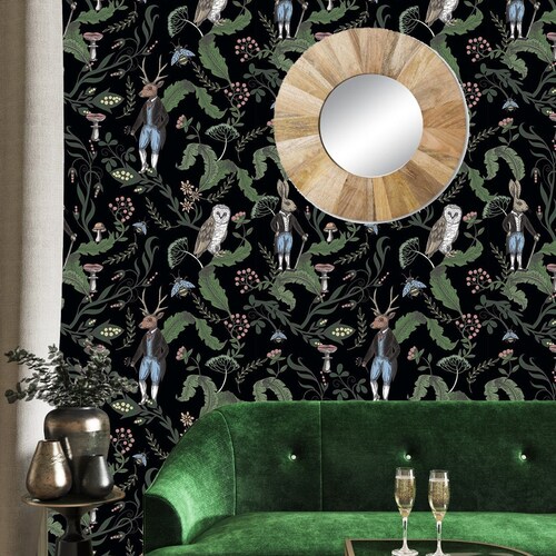 Woodland Wallpaper Owl Wallpaper Peel and Stick Deer Etsy