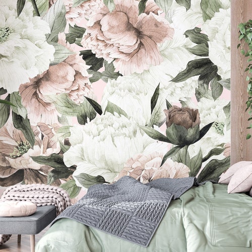 Pink Floral Wallpaper Peony Wallpaper Big Flower Wallpaper - Etsy