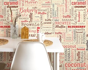 Words Wallpaper Peel and Stick, Bakery Wallpaper, Kitchen Wallpaper, Removable Wall Paper