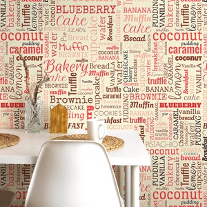 Words Wallpaper Peel and Stick, Bakery Wallpaper, Kitchen Wallpaper, Removable Wall Paper