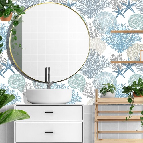 Seashell Wallpaper Starfish Wallpaper Peel and Stick Coral Etsy