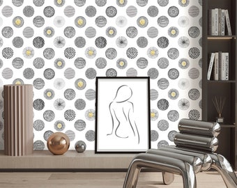 Circle Wallpaper Peel and Stick, Polka Dot Wallpaper, Black and White Wallpaper, Removable Wall Paper