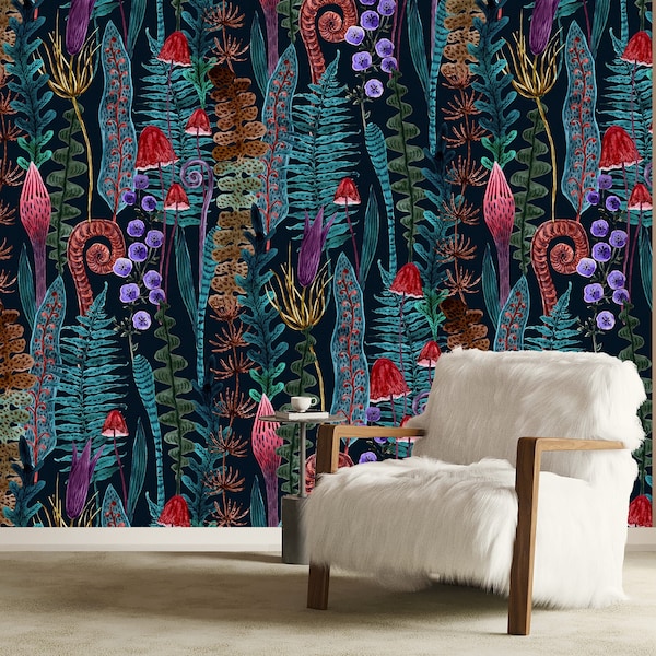 Magic Forest Wallpaper Peel and Stick, Mushroom Wallpaper, Removable Wall Paper