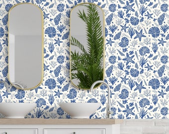 Seashell Wallpaper, Starfish Wallpaper Peel and Stick, Coral Wallpaper, Sea Life Wallpaper,  Nursery Wallpaper, Removable Wall Paper