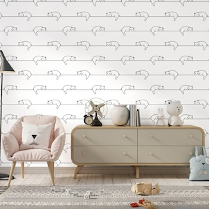 Cat Wallpaper, Line Art Wallpaper Peel and Stick, Black and White Wallpaper, Removable Wall Paper