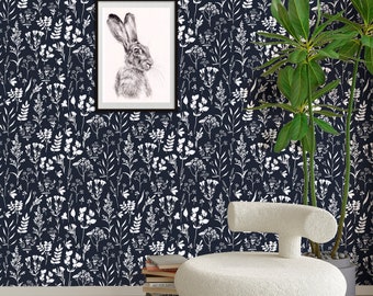 Herbs Wallpaper Peel and Stick Wallpaper Black and White, Botanical Wallpaper, Removable Wall Paper