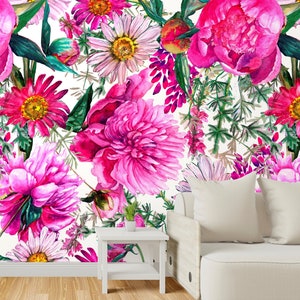 Pink Floral Wallpaper, Big Flower Wallpaper Peel and Stick, Hot Pink Wallpaper, Peony Wallpaper, Removable Wall Paper