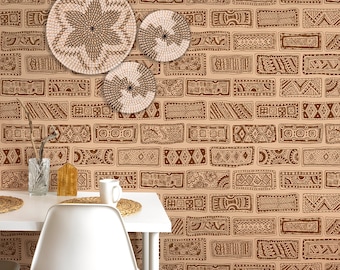Brick Wallpaper Peel and Stick, Boho Wallpaper, Ethnic Wallpaper,  Removable Wall Paper
