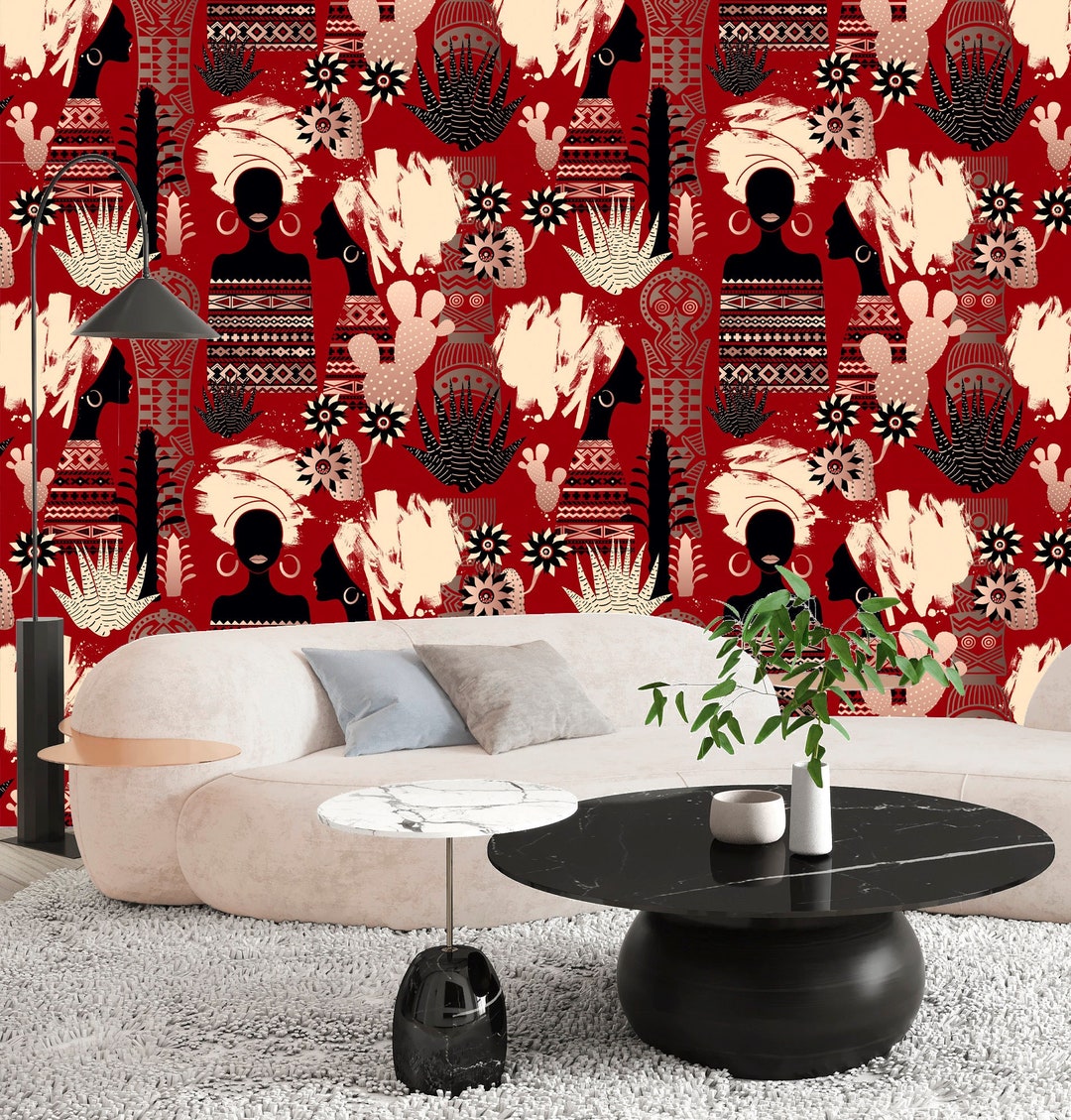 African Wallpaper Peel and Stick, Tribal Wallpaper, Woman Wallpaper